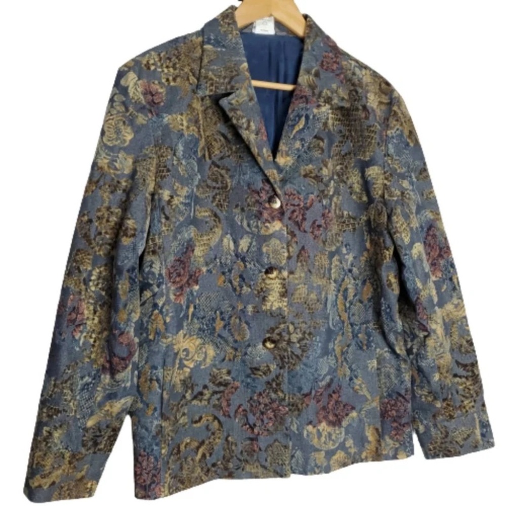 Vintage Austin Reed Blue with Gold Accents Long Sleeve Button Blazer Size 16